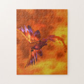 炎カラフルの飛んでいる背景に立つフェニックス ジグソーパズル (縦)