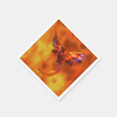 炎カラフルの飛んでいる背景に立つフェニックス スタンダードカクテルナプキン (角)