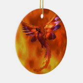 炎カラフルの飛んでいる背景に立つフェニックス セラミックオーナメント (右)