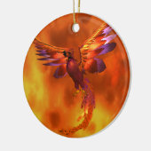 炎カラフルの飛んでいる背景に立つフェニックス セラミックオーナメント (左)