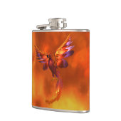 炎カラフルの飛んでいる背景に立つフェニックス フラスク (左)