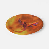 炎カラフルの飛んでいる背景に立つフェニックス ペーパープレート (アングル)