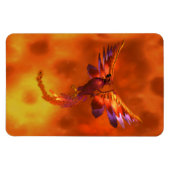 炎カラフルの飛んでいる背景に立つフェニックス マグネット (横)