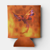 炎カラフルの飛んでいる背景に立つフェニックス 缶クーラー (裏面)