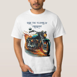 炎クラシックで動くオートバイ Tシャツ