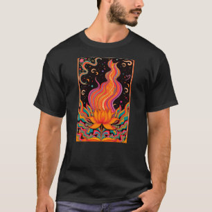 炎サイケデリック花 Tシャツ