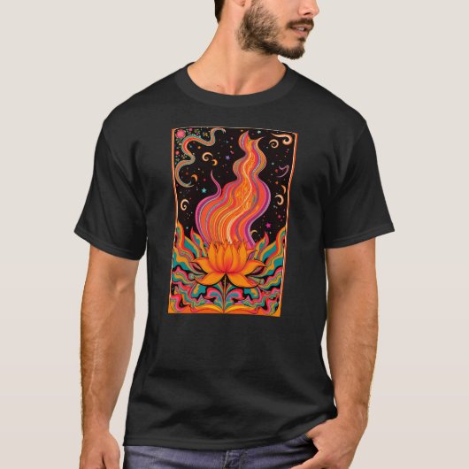 炎サイケデリック花 Tシャツ (正面)