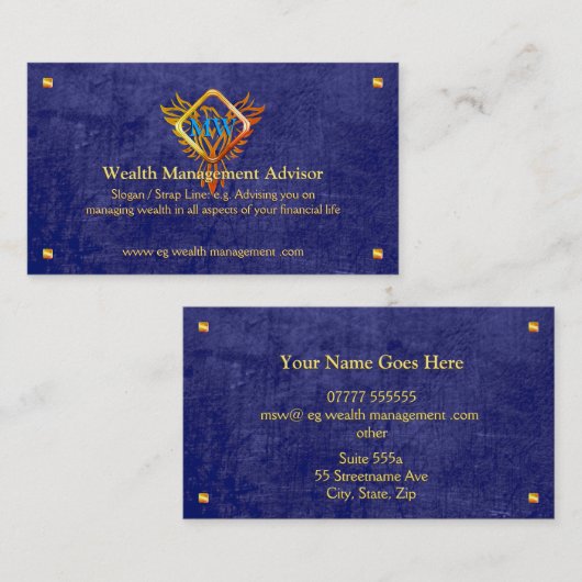 炎フェニックス、ブルーレザールック、ウェルスアドバイザー 名刺 (正面/裏面)