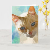 炎ポイントシャム猫の挨拶状 カード (黄色い花)