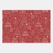 炎レンガ赤の白いクリスマスアウトライン ラッピングペーパーシート (正面2)