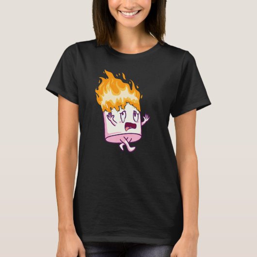炎上マシュマロ スモア キャンプ 焚き火 お菓子 Tシャツ (正面)
