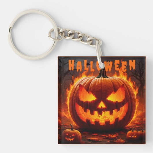 炎不気味付きハロウィンジャック – O' – ランタン キーホルダー (正面)