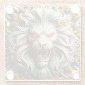 炎威厳のある色の赤い目をした金ゴールドライオン ガラスコースター (裏面)