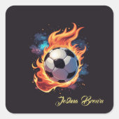 炎飛んでいるのサッカーボール。 スクエアシール (正面)