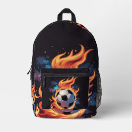 炎飛んでいるのサッカーボール。 プリントバックパック