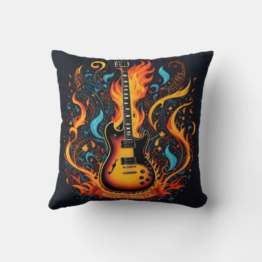炎鮮やかと渦巻きに巻き込まれたギター クッション (裏面)