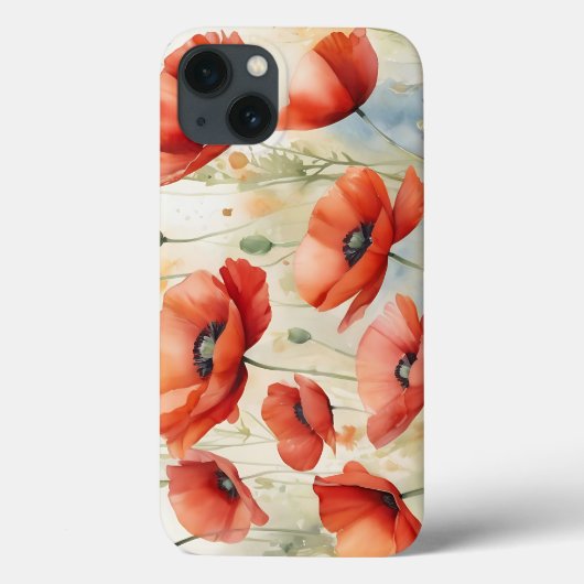 炎鮮やかの中の野生のケシの水彩 Case-Mate iPhoneケース (裏面)