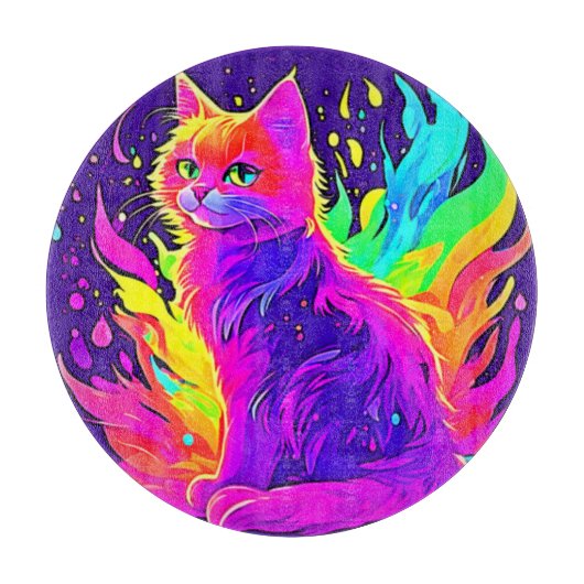 炎鮮やか絵を描に包まれた猫 カッティングボード (正面)