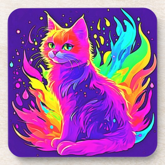 炎鮮やか絵を描に包まれた猫 コースター (正面)