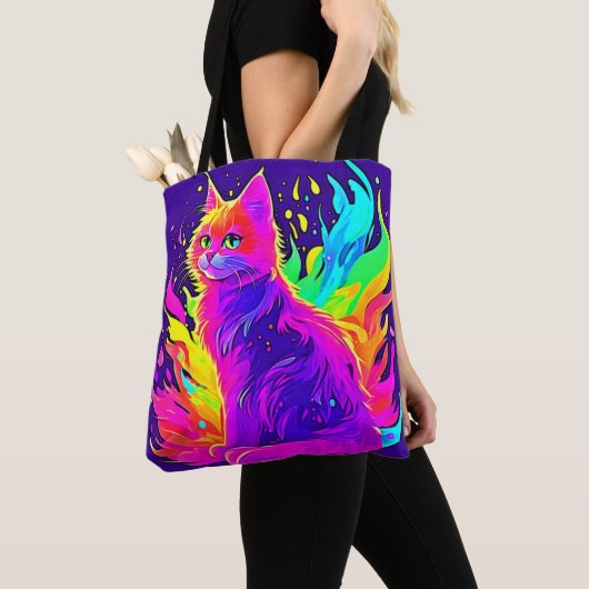 炎鮮やか絵を描に包まれた猫 トートバッグ (クローズアップ)
