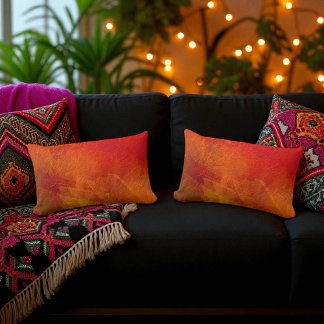 炎 - オレンジ、黄色、赤の秋のアブストラクトアート ランバークッション