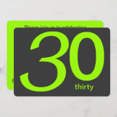 炭とライムカスタムの30歳の誕生日招待状 招待状 (正面/裏面)