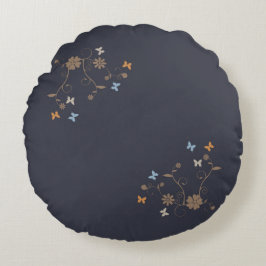 炭のお洒落フローラと蝶のアクセント ラウンドクッション