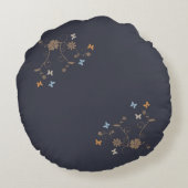 炭のお洒落フローラと蝶のアクセント ラウンドクッション (裏面)