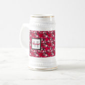 炭の背景にカエルの葉のビアマグ ビールジョッキ (正面左)