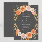 炭をイメージした落ち着いた秋の結婚式 招待状 (正面/裏面)