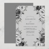 炭を使ったロマンティックなフラワーの結婚式 招待状 (正面/裏面)