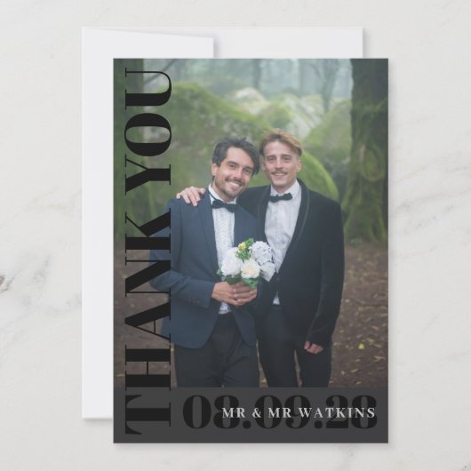 炭エレガントタイポグラフィ結婚の写真 サンキューカード (正面)