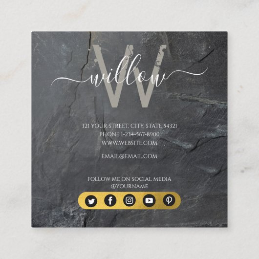 炭スタイリッシュ灰色の石スクリプトの名刺 コーリングカード (裏面)