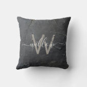 炭スタイリッシュ灰色の石文字モノグラム クッション (裏面)