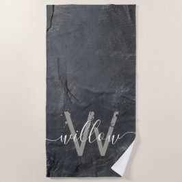 炭スタイリッシュ灰色の石文字モノグラム ビーチタオル