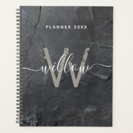 炭スタイリッシュ灰色の石文字モノグラム プランナー手帳