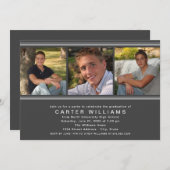 炭モダン写真コラージュ卒業パーティー 招待状 (正面/裏面)