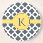 炭モノグラムの白クローバー模様 コースター (正面)