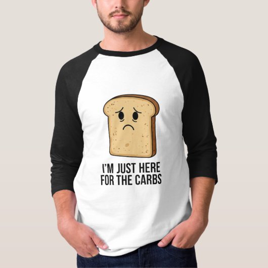 炭水化物好きのためのおもしろパンラグランTシャツ Tシャツ (正面)