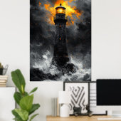 炭火の嵐の中の劇的なライトハウススタイル ポスター (ホームオフィス)