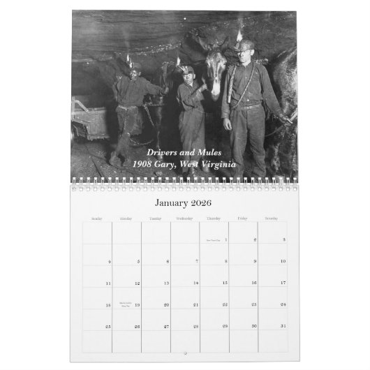 炭田の炭鉱作業員2011年 カレンダー (1月 2026)