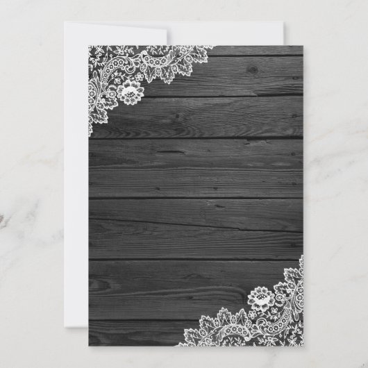 炭素朴灰色ウッドレースサンフラワー結婚ズ 招待状 (裏面)