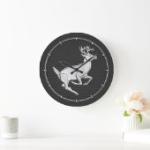 炭素繊ランニング維プリント上のクロム様鹿 ラージ壁時計 (ホーム)