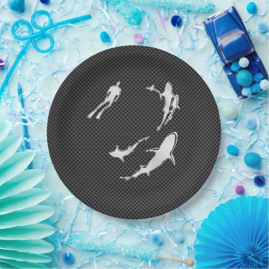 炭素繊維にサメを乗せたクロム様ダイバー ペーパープレート (パーティー)