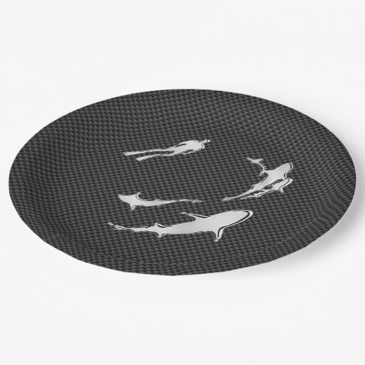 炭素繊維にサメを乗せたクロム様ダイバー ペーパープレート (アングル)