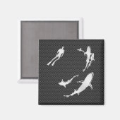 炭素繊維にサメを乗せたクロム様ダイバー マグネット (正面/裏面)