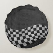 炭素繊維スタイルレーシングフラグ市松模様にの波プリント ラウンドクッション (裏面)