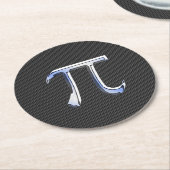 炭素繊維スタイル上のクロムのようなPi記号 ラウンドペーパーコースター (アングル)