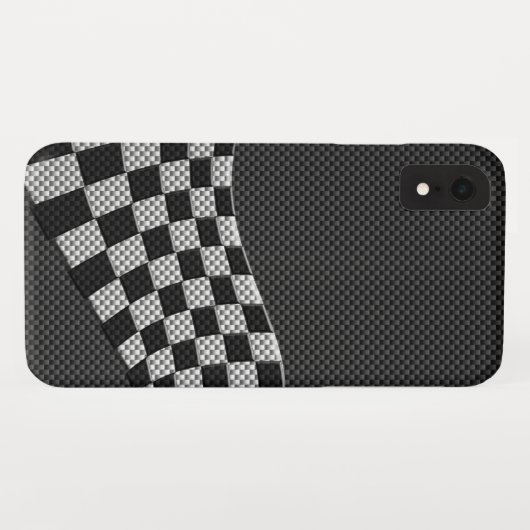 炭素繊維スタイル市松模様にレーシングフラッグ波 Case-Mate iPhoneケース (裏面(横))