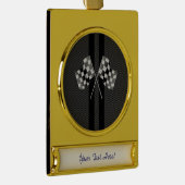 炭素繊維ストライプデコールのレーシングフラグスタイル ゴールドプレートバナーオーナメント (右)